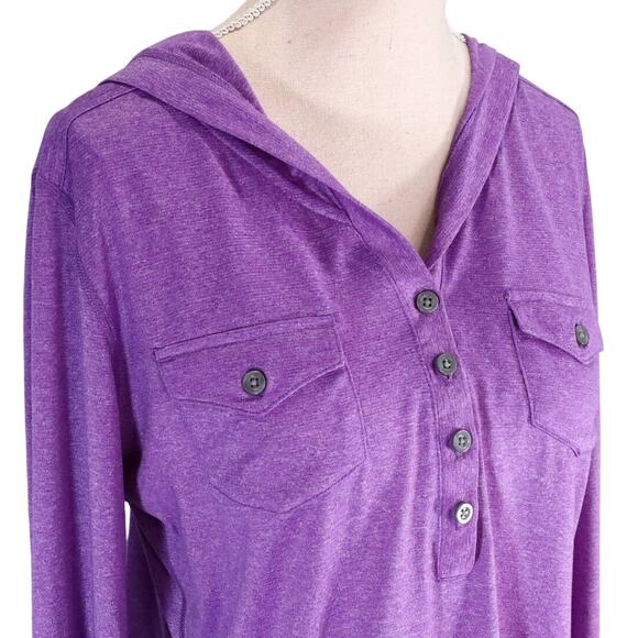 Marmot Top Womens Medium Purple Hoodie Henley Pockets Stretch Knit Blouse - Picture 7 of 13